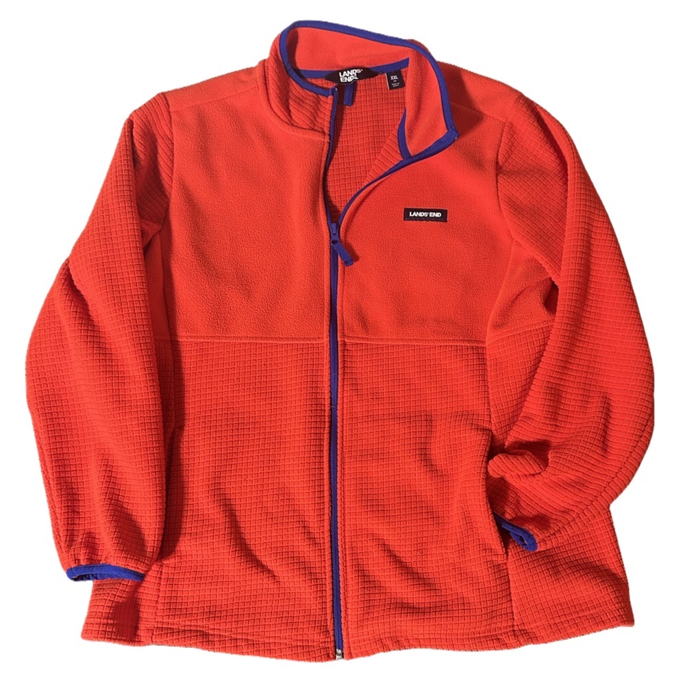 Lands' End Red Fleece Jacket with Blue Accents